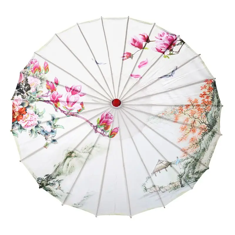 Китайский Шелковый тканевый зонтик с пейзажной росписью, декоративный зонтик с масляной бумагой для классического Cheongsam - Цвет: 1