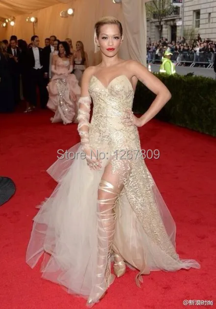 

Top Sale Rita Ora In 2019 Met Gala Sexy Lace Beading Sweetheart Wedding Dress Red Carpet Dress Custom Made