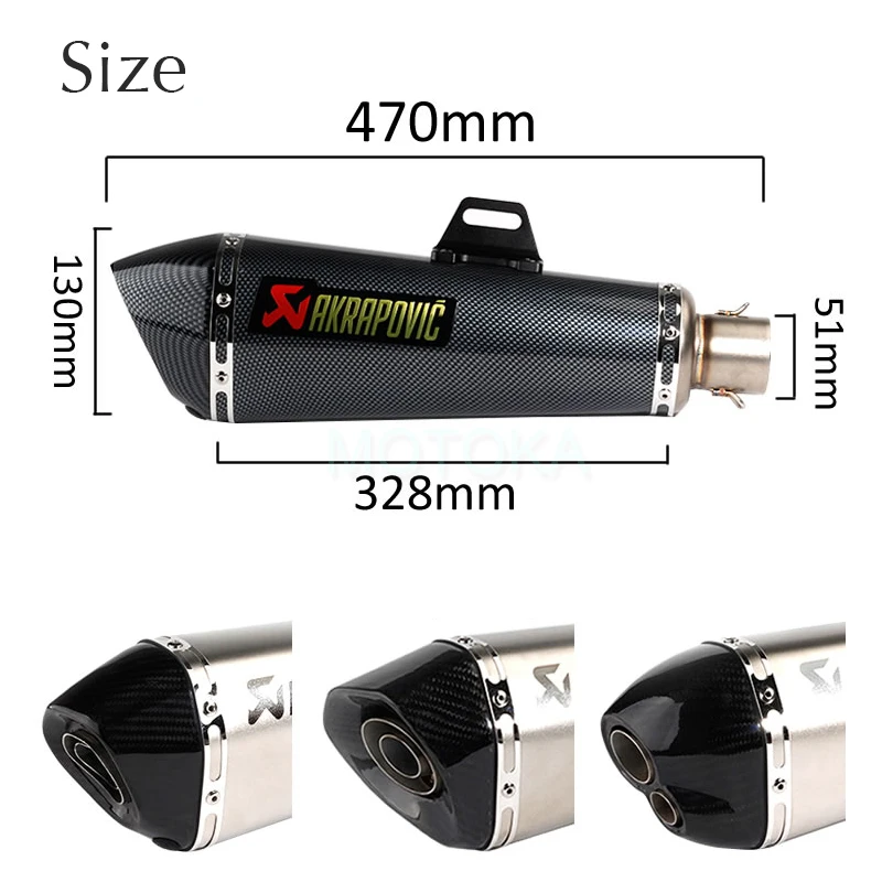 Láser 470mm Universal de la motocicleta Akrapovic silenciador de Escape TMAX530 TMAX500 Punta de fibra de carbono Hexagonal 51mm sistema de Escape amortiguador