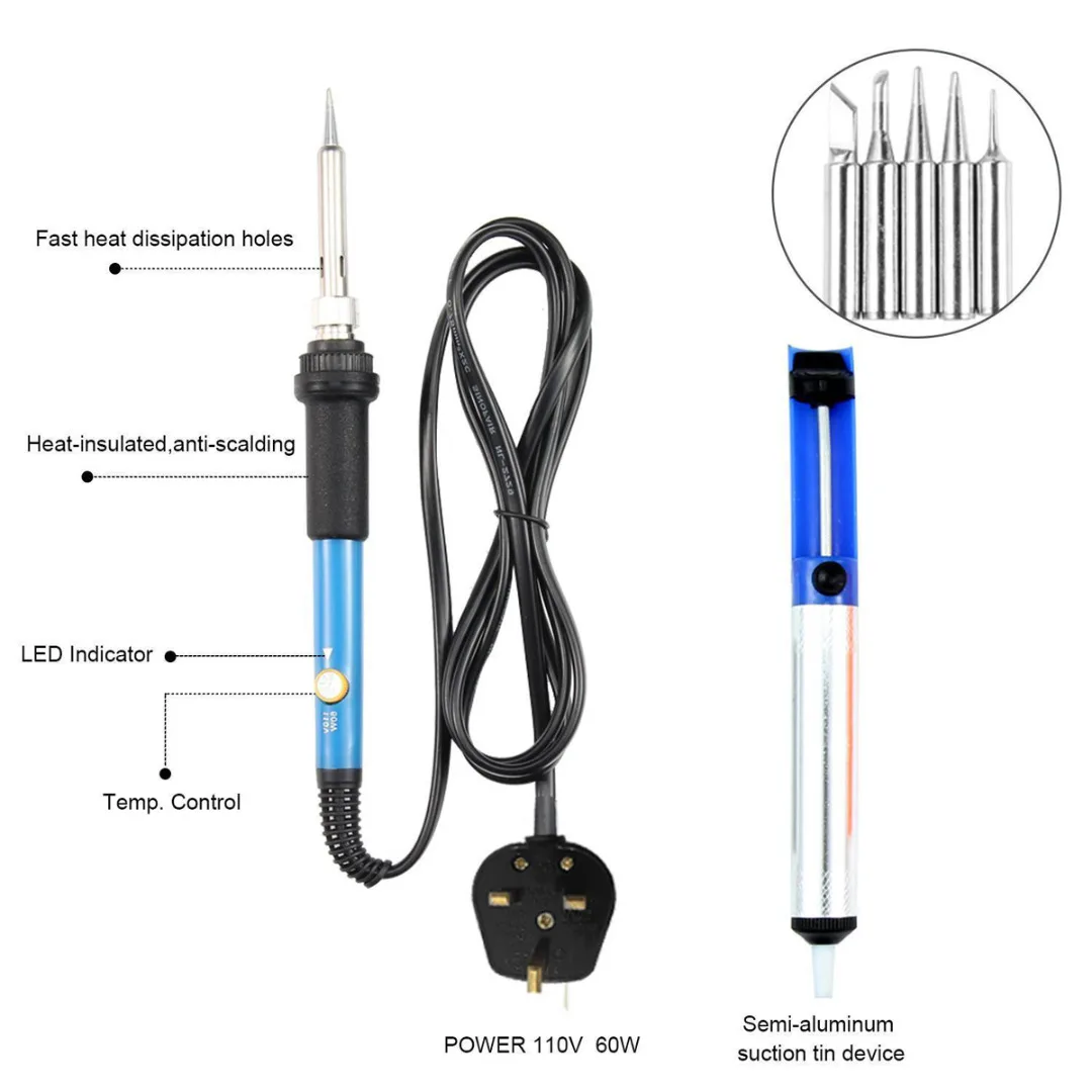 60W 110V/220V Adjustable Electric Temperature Welding Soldering Iron Tool Kit EU/UK/US Plug