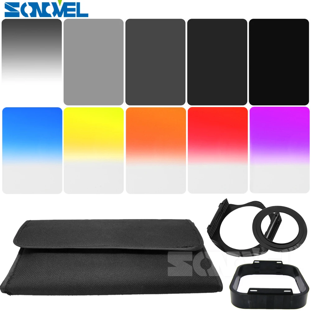 

14-in-1 Gradual Filter Kit Gradual Purple + 49mm Ring adapter + ND2 ND4 ND8 ND16+Square Lens Hood+ Case For Cokin p series