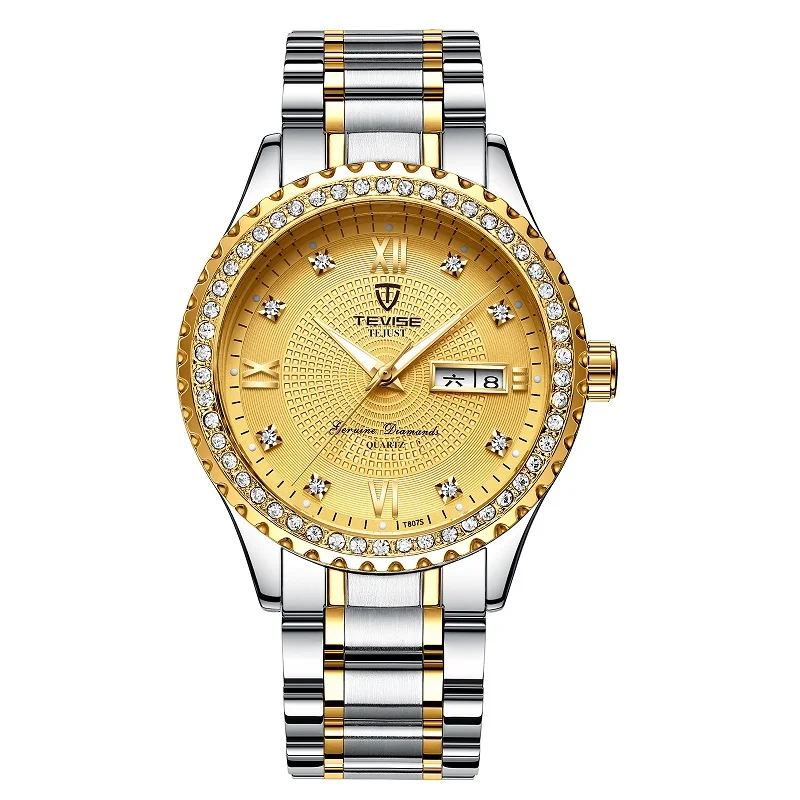 TEVISE T807S Quartz Watch Men Rhinestones Date Week Mens Watch Waterproof Luminous Business Casual horloges mannen drop shipping (11)