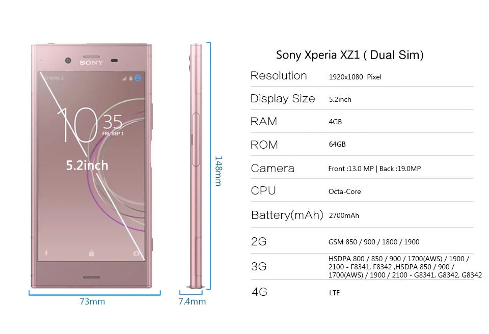 Смартфон sony Xperia XZ1 с двумя sim-картами G8342, 4 Гб ОЗУ, 64 Гб ПЗУ, 5,2 дюймов, Восьмиядерный, 19MP, Android,, 4G, LTE, мобильный телефон