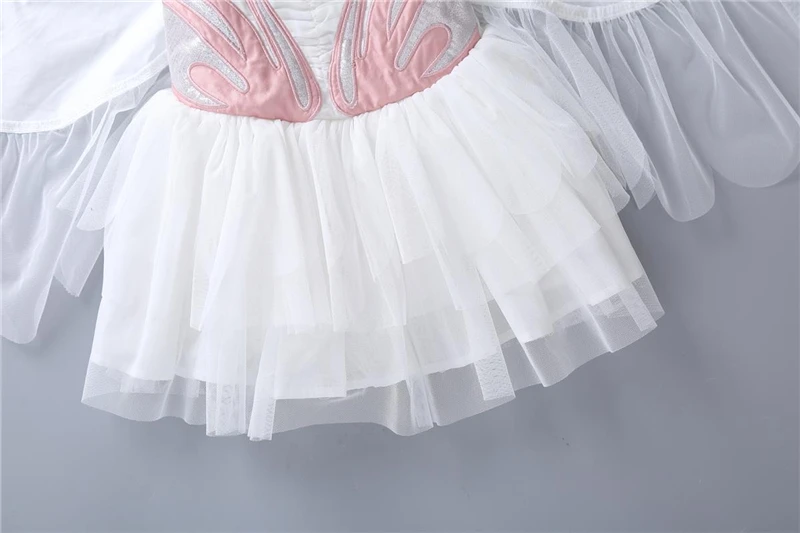 Christmas Girls Swan Flamingo Wings Dress Children White Princess Dress for Wedding Kids Embroidered Tulle Ballet Tutu Dress