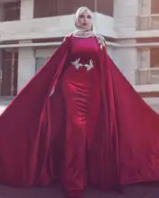 Velvet Cape Hijab Muslim Evening Dress Trumpet Long Party Dress with Lace Appliques Modern Saudi Arabia Arabic Formal