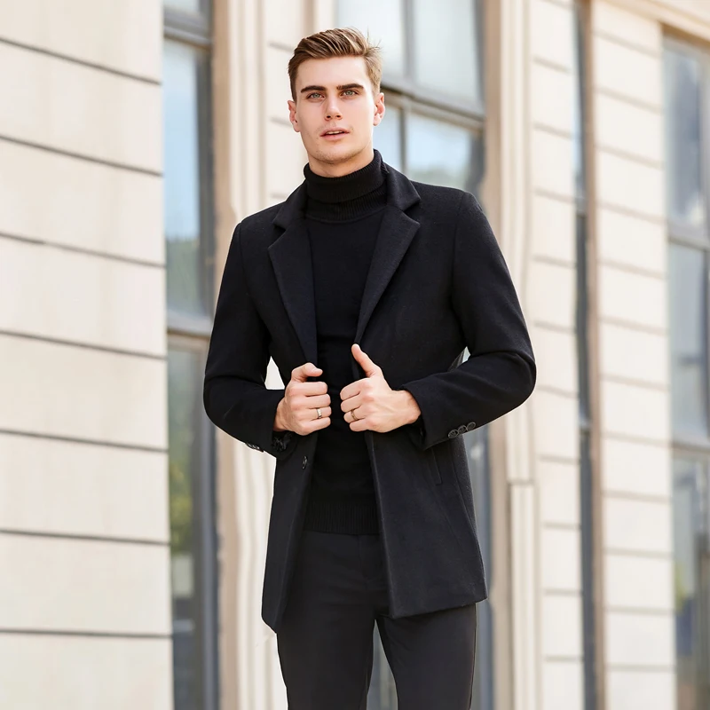 TIAN QIONG Men Clothes Autumn Winter New Long Wool Jacket Male Fashion Casual Thicken Slim Fit Mens Coat Brand Clothing