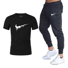Men Fashion Two Pieces Sets TShirts+pants Suit Summer Tops Tees Tide Brand Print Tshirt High Quality Sportswears Jackets 2 Sets