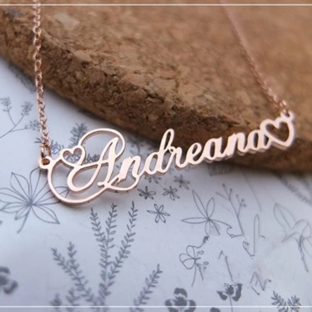 Handmade Personalized Cursive Name Plate Pendant with Tiny Heart