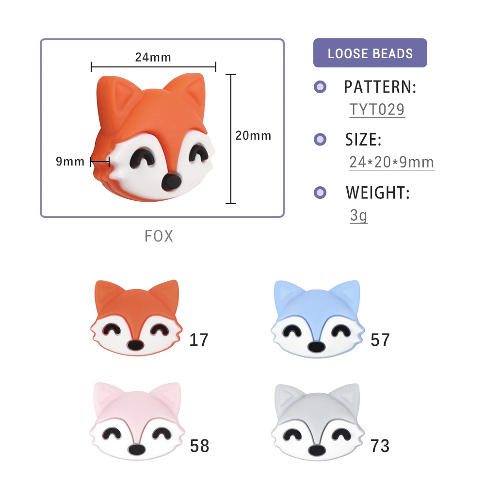 TYRY.HU 3pc Food Grade Silicone Beads Cute Koala Raccoon Fox Rodent Silicone Teether Baby Teething Toy DIY Pacifier Chain tool