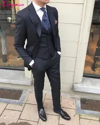 Linyixun Новое поступление 2018 новый модный бренд мужской костюм Комплект из 3-х предметов Черный Праздничная одежда платье для выпускного