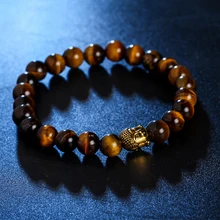 Тигровый глаз халцедон гранат золотой браслет голова Будды и браслеты ручной работы эластичная лента Wirstband струны ювелирные аксессуары