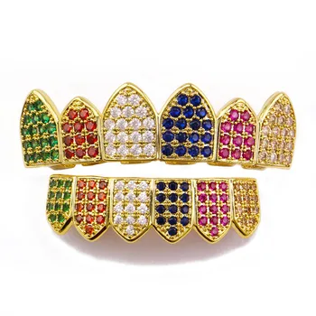 

Fashion Gold-plated inlaid zircon gold braces hiphop jewelry braces Cosplay Party Tooth Rapper Jewelry Gift Orthodontic Braces