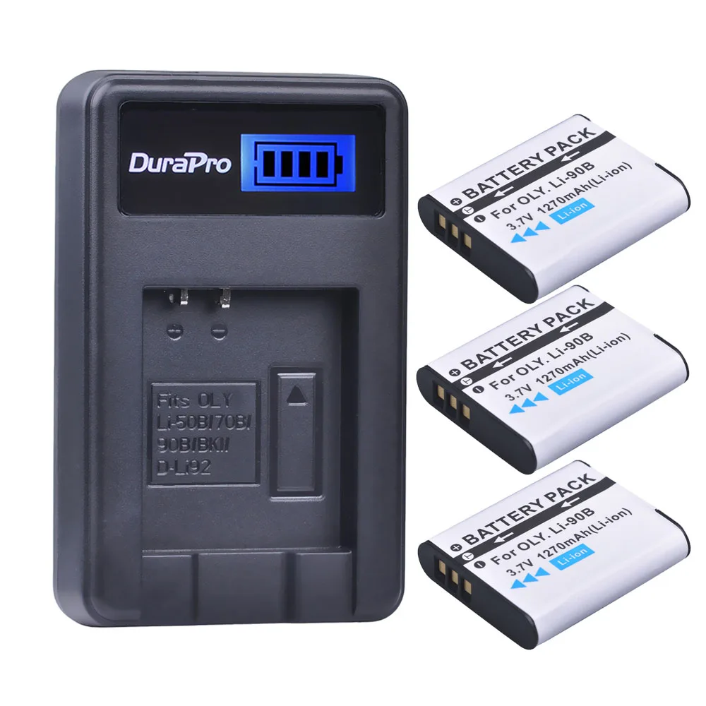 3pc Li 90B Li 90B Li 92B Camera Li ion Battery + LCD Charger for