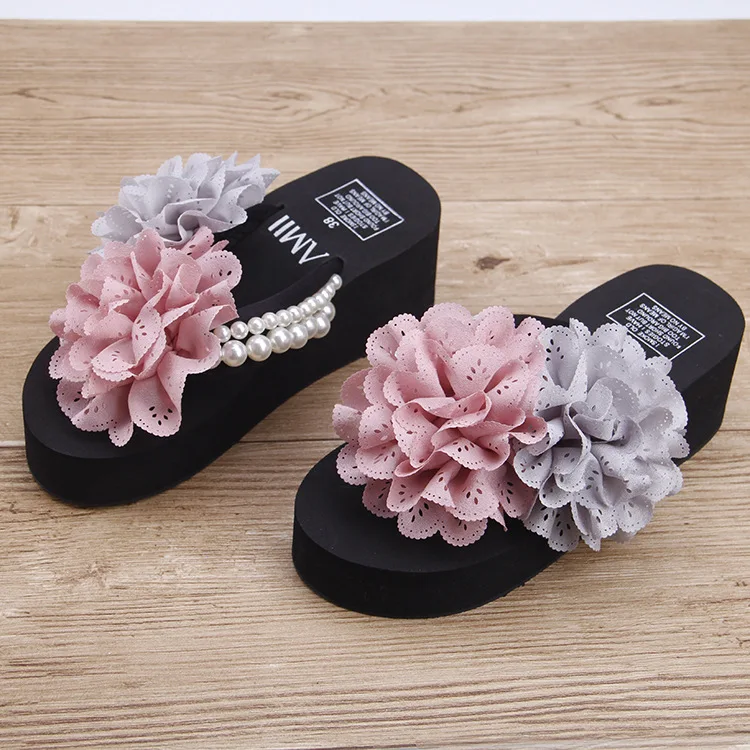 Chiffon Flower Sandal Hollow Platform Sandals Fashion Pearl Flip Flops Slippers Hot Sale Cheap Comfort Womens Shoes52