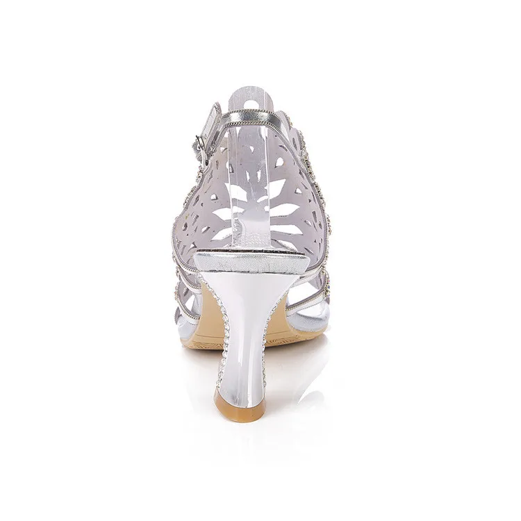 New Summer Cashmere Stiletto Heel Diamond Thick With Dress Silver Sandals Wedding Party Evening High Heeled Shoes For Ladies-4