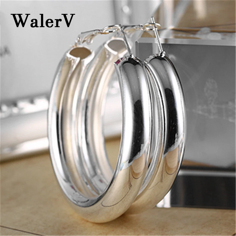 

WalerV 2018 for Women Set Retro Wind Personality Woman Smooth Big Earrings 925 Silver Circle Prom Party.jewelry Earrings Gift