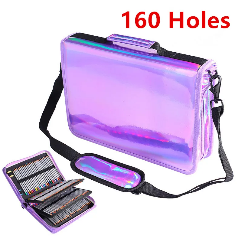 160 Holes Big Pencil Case School Laser PU Pecncil Box Waterproof Bts 