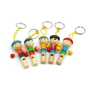 

5pcs Cute Pirate Wooden Whistle with Keyring Key Chain for Kids Games