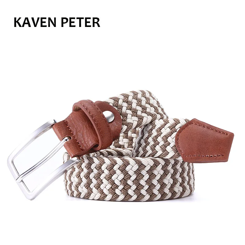 

Men's Leather Covered Buckle Woven Elastic Stretch Belt Braided Woven Elastic Stretch Belt 3.5 cm Wide Free Shipping