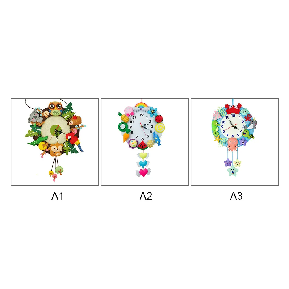 

Cute DIY Wall Clock Set Craft Toys Free Cutting Felt Material Cloth Animal Style Handmade Cloth Clock Home Hanging Decoration