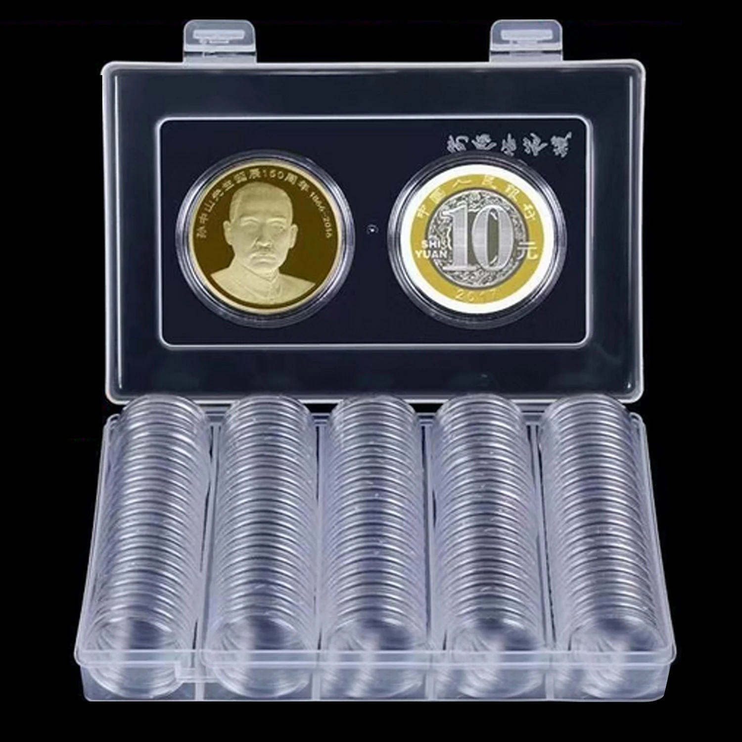 

100PCS 25/27/35mm Clear Plastic Adjustable Round Coin Collection Cases Medals Capsules Container with Foam Gasket Storage Box