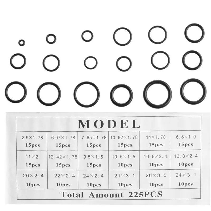 Новинка 225 шт уплотнительное кольцо R22 R134a кондиционер уплотнительное кольцо Резиновая Шайба Ассортимент