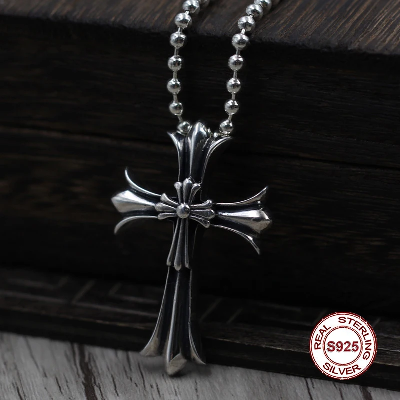S925 Sterling Silver Men s Pendant Double cross font b jewelry b font tag Personality classics