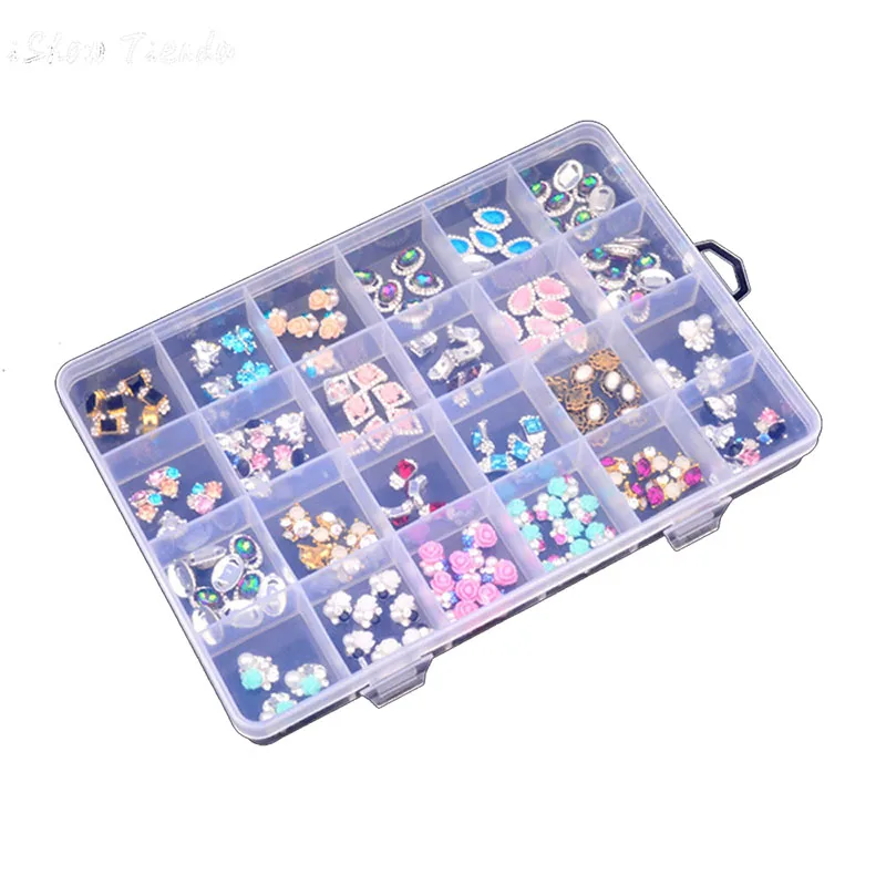 ONNPNNQ Clear Plastic 24 Slots Adjustable Jewelry Nail Art Rhinestone Empty Storage Box Case Craft Travel Organizer Bead Holder1