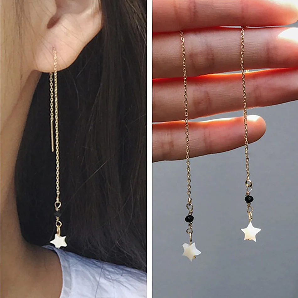 

ES285 Long Tassle Drop Earrings Women Shell Star Dangle Earring Fashion Jewelry Brincos oorbellen Ear Jewelry NEW Arrival