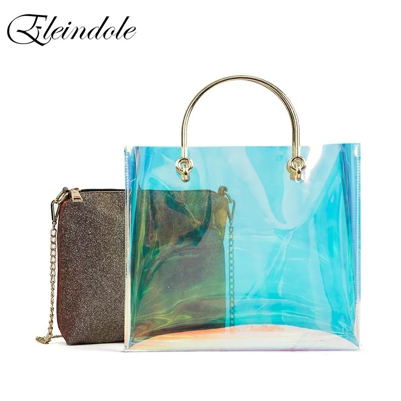 

Eleindole Laser Transparent Handbag for Women Large Capacity Chains Plastic Messengr Bags Shoulder Bag 2018 New Stylish Handbag