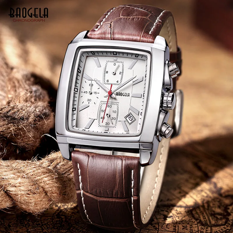 Aliexpress.com : Buy Baogela Men's Rectangle Leather Strap Chronograph