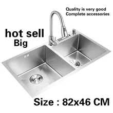 Кухонная раковина с двойным канавком для кухни, посуда, 304 пищевая нержавеющая сталь, большая горячая Распродажа 820x460 мм