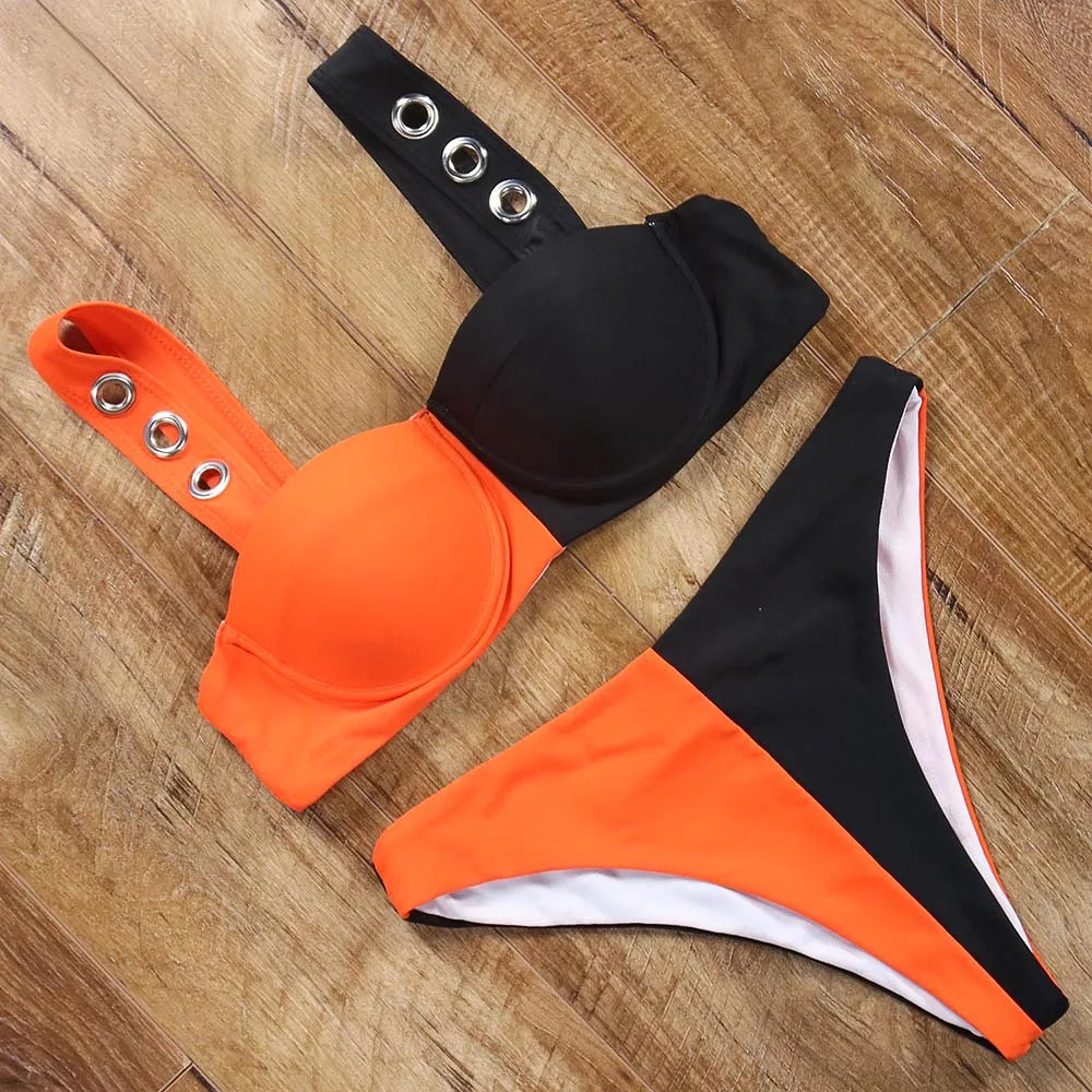 

sexy push up bikini 2019 bathing women bandage patchwork swimming swimsuit mayo halter top swimwear female maillot de bain femme