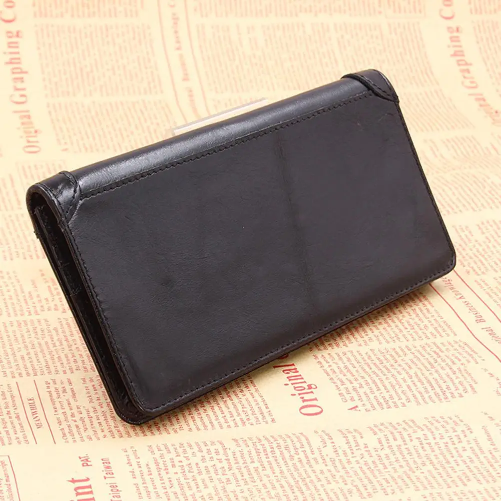 

Yfashion Men Long Genuine Leather Wallet Leisure Business Multi-Card Slot Pounch Retro Solid Color High Capacity Long Purse