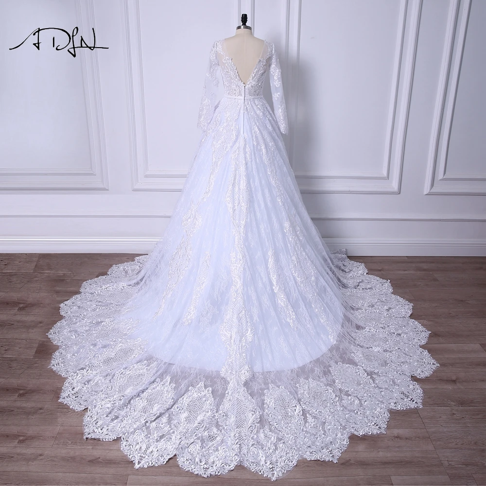 ADLN роскошное платье с длинным рукавом свадебные платья винтажный халат De Mariage специальный кружевной дизайн индивидуальные длинное свадебное платье с длинным подолом