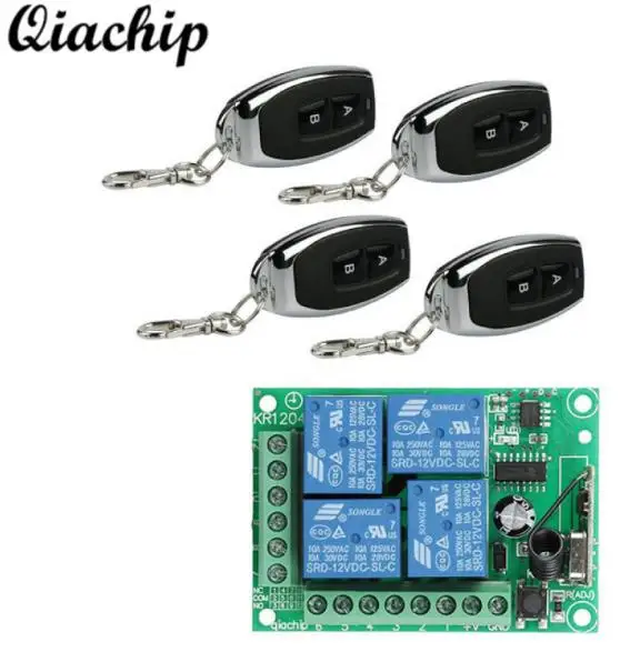 

QIACHIP DC 12V 4 CH 433Mhz Wireless RF Relay Receiver Module Remote Control Switch + 4pcs 433 Mhz Transmitter Remote Control Diy