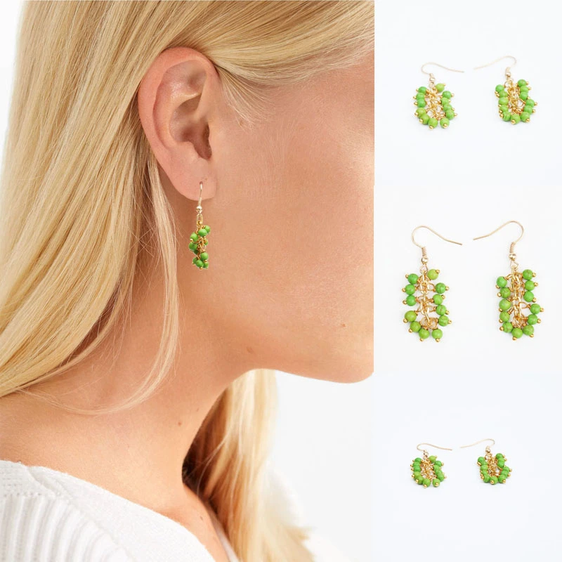 

2019 Earings Aretes Sale Offer Trendy Geometric Stone Copper Women Pendientes Pine Beads Drop Earrings Golden Chains Fashion