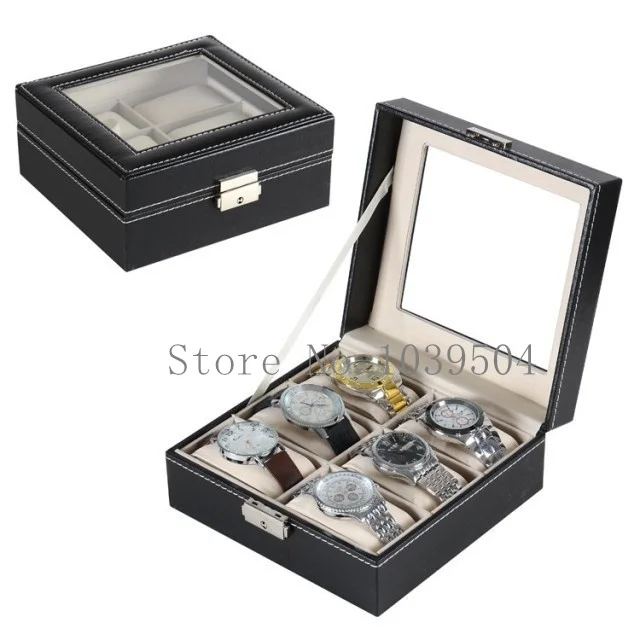 

Free Shipping Square 6 Grids Luxury Watch Boxes Case Black Watch Display Organizer New Jewelry Storage Gift Cases
