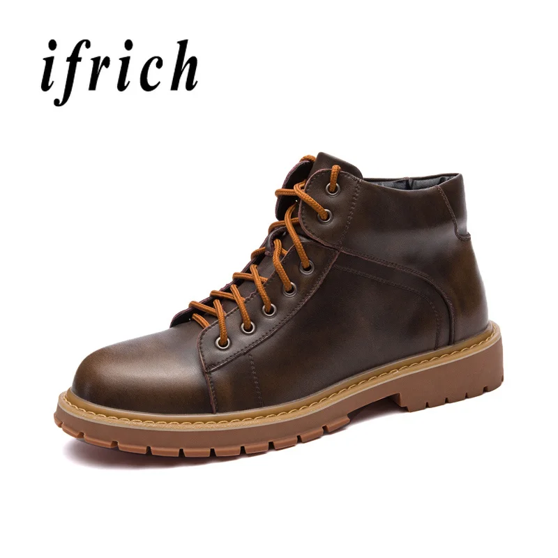 

New Martin Boots for Men Brown Wine Red Work Men Boots Genuine Leather Casual Shoes Male Rubber Sole Non-Slip Cowboy Boots Mens