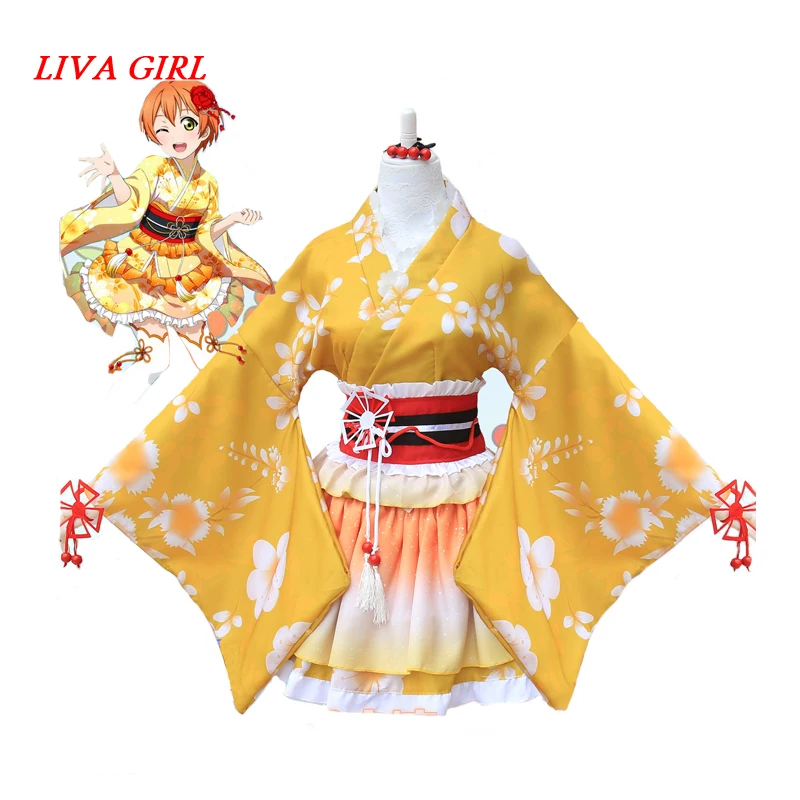 Аниме Love Live Косплей костюмы Rin Hoshizora Кимоно косплей Yukata желтое кимоно с носками| |
