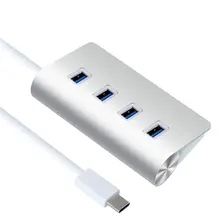 USB-C Hub Dock Adapter Thunderbolt 3 USB Type-C Dongle 4 Ports Aluminum Alloy Silver for Macbook Pro Type-C Use