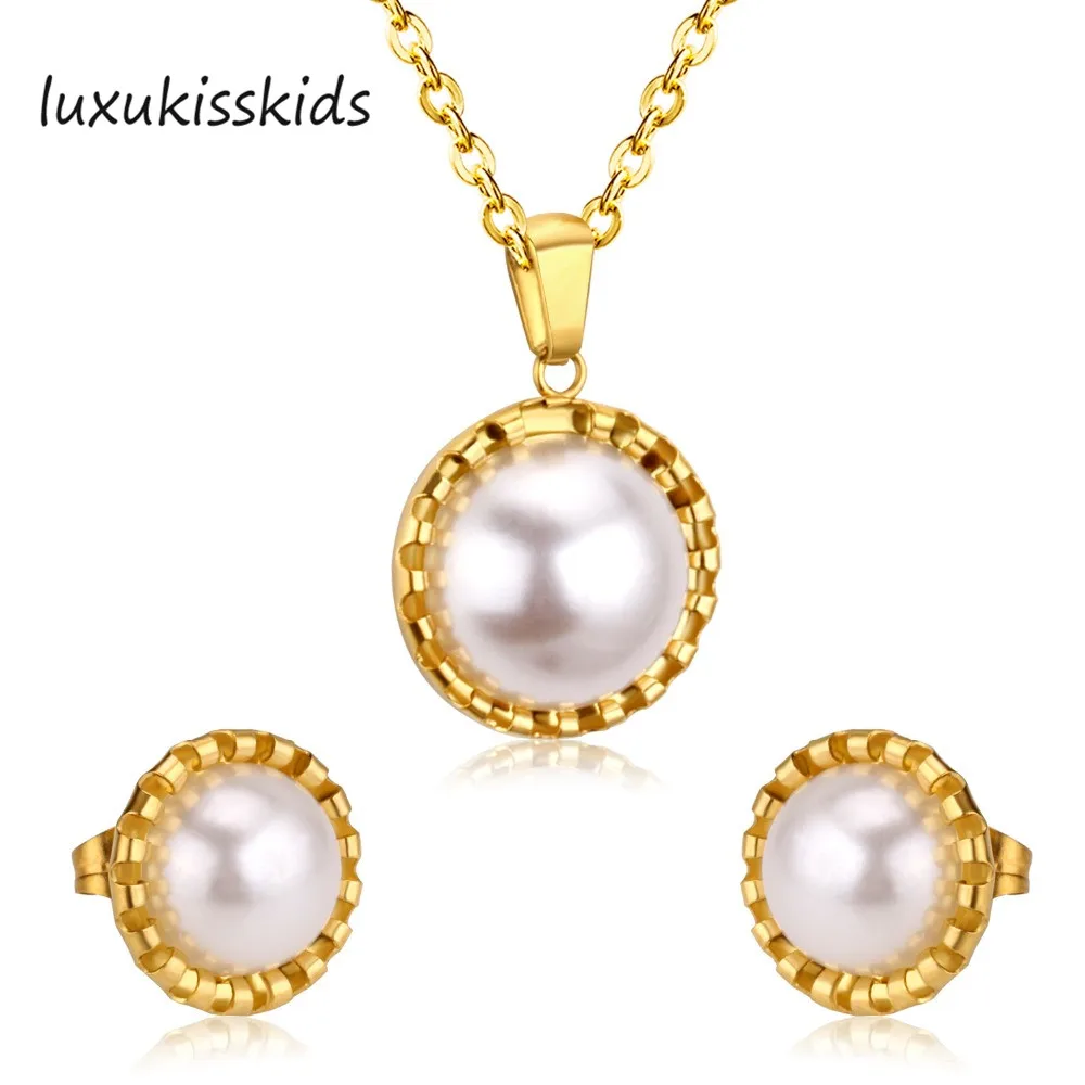 LUXUKISSKIDS 2017 Brand New Pearl Jewelry Sets Stainless Steel Sets
