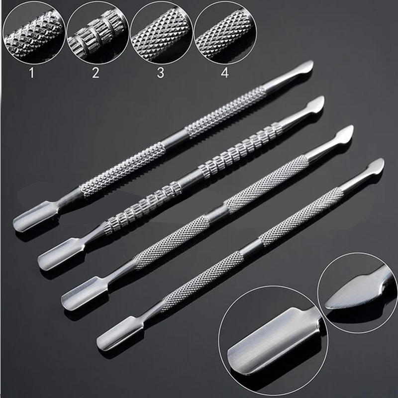 

4 Type Stainless Steel Metal Cuticle Pusher Trimmer Remover Double Sided Finger Dead Skin Nail Art Manicure Pedicure Care Tool