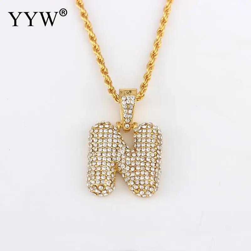 Cubic Zirconia Hip Hop Chain Neckalce A-Z Custom Name Bubble Initial Letter Necklaces& Pendant Charm For Women Men Jewelry - Окраска металла: n