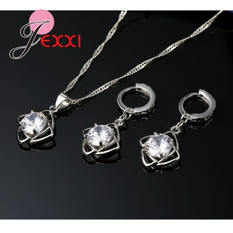 Heißer 925 Sterling Silber Cubic ia Blume Anhänger Erklaerung Halskette Tropfen Ohrringe für Frauen Brincos Kragen Schmuck Set