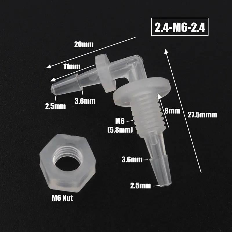 5 шт./лот M6 M8 G/18~ G1/2 резьба до 2-12 мм PP пагода локоть соединители Шестигранная гайка аквариум воздушный насос фитинги шлангов - Цвет: 2.4-M6-2.4