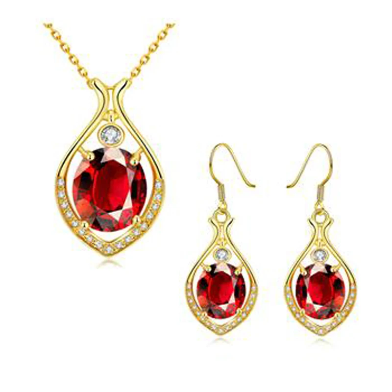 

Garilina Cute jewelry Gold Red Cubic zirconia Pendant Earrings Party trinket Jewelry Sets for women S2029