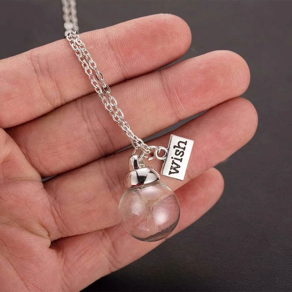 Ожерелье из стеклянной бутылки натуральное семя одуванчика в стеклянном Длинном Ожерелье из стеклянного бисера с серебряным покрытием