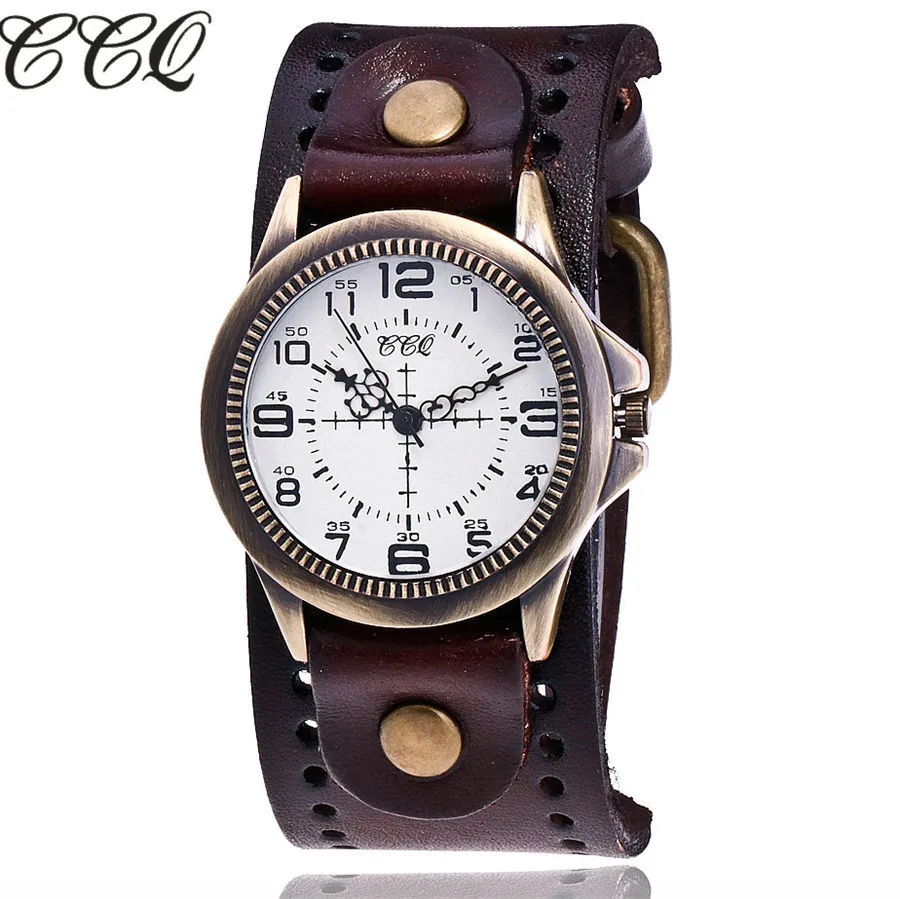 

New Fashion Genuine Leather Quartz Watch Women Men Bronze Sight Dial Casual Dress Wristwatches Clock Relogio Masculino
