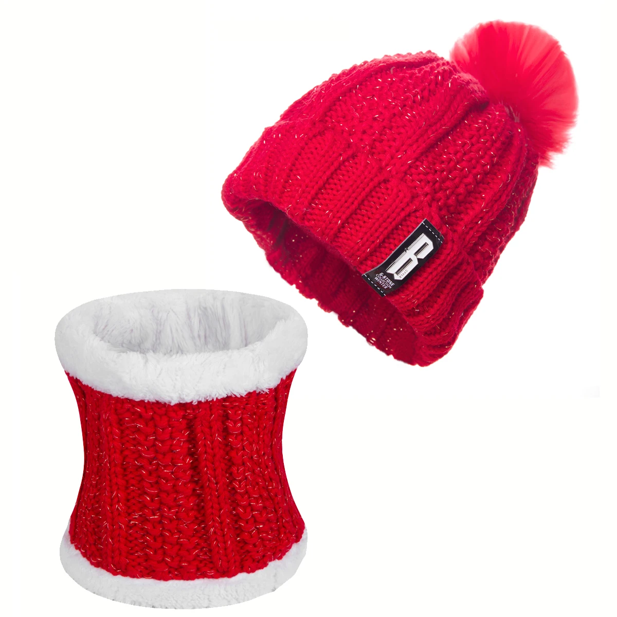 VEITHDIA Новая зимняя женская шапка с помпонами, модные однотонные теплые шапки, вязаные шапочки, брендовая плотная женская шапка - Цвет: Red Set